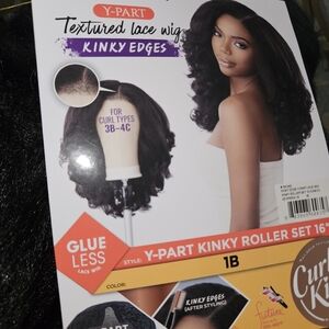 Sensationnel Glueless Lace Wig Y-Part Kinky Roller Set 16" 1B